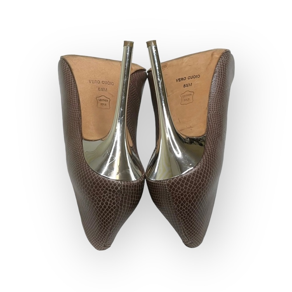 BCBG MaxAzria ❤︎ Onnie Snakeskin Leather Pump ❤︎ Mirror Stiletto Heel ❤︎ Taupe - Picture 11 of 16